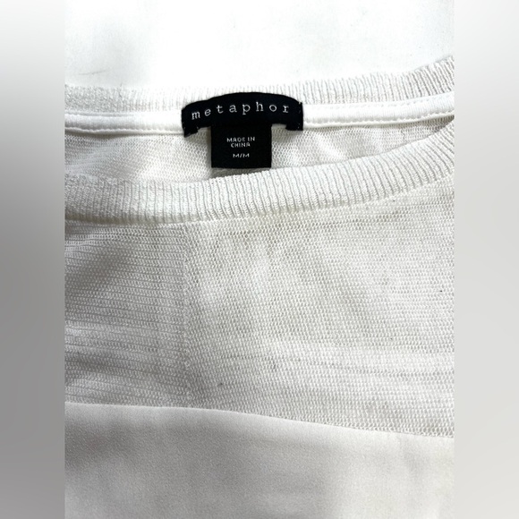 🛍️METAPHOR White sheer stripe short sleeve top size M - Picture 9 of 13